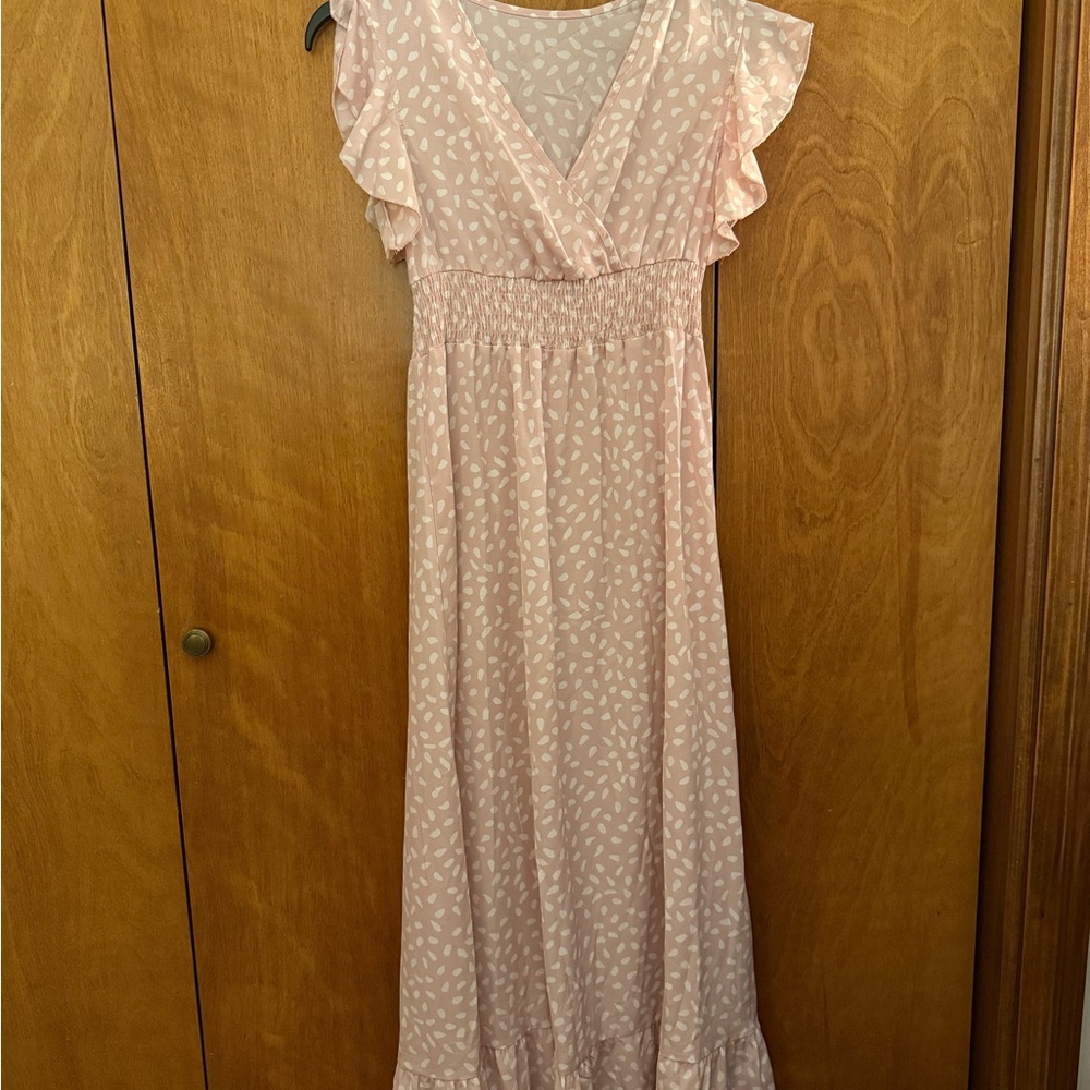 SHEIN Pale Pink Printed Maxi Dress with Ruffle Sleeves